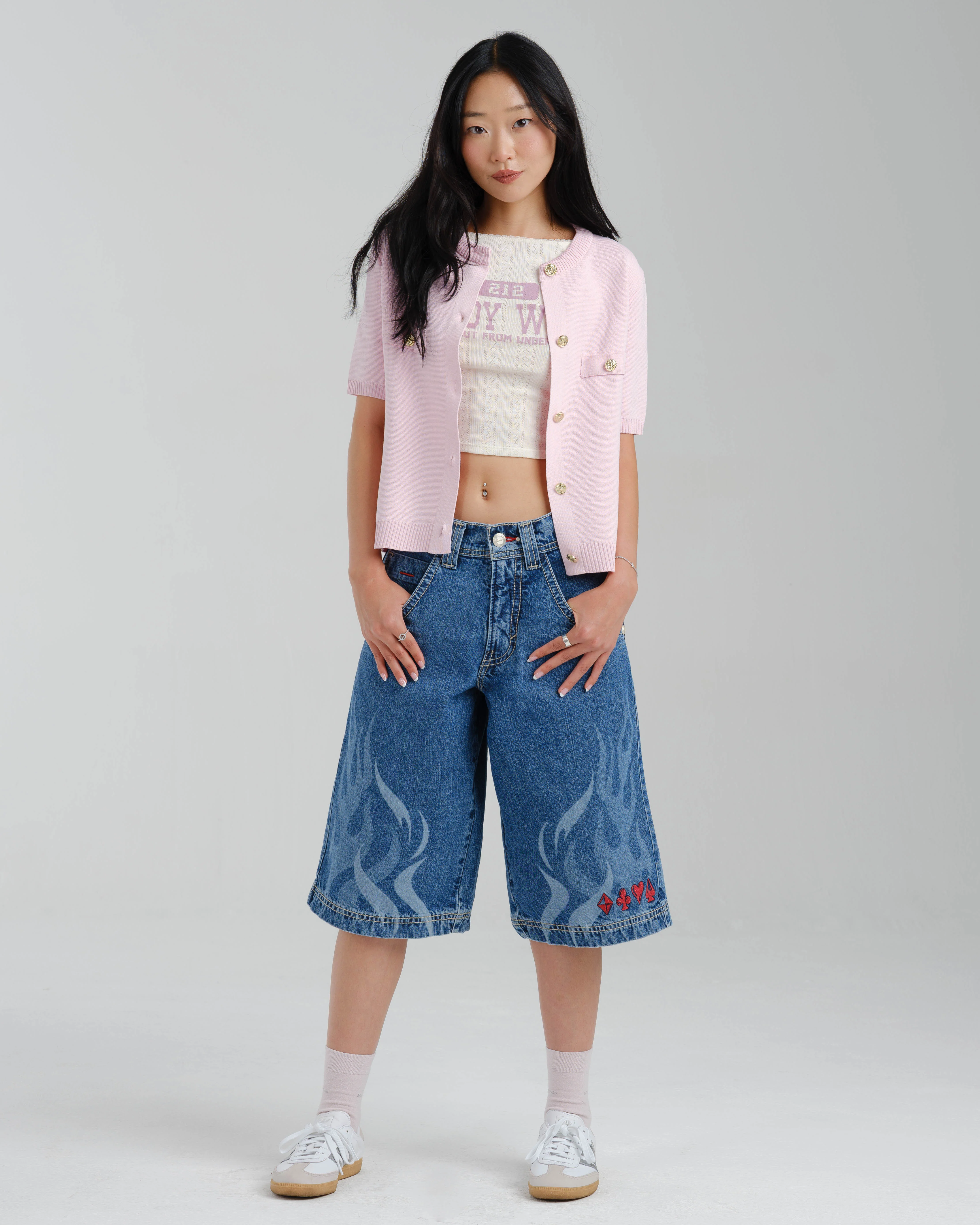 W Rising Flames Shorts. 15" Inseam. Dark Stone.